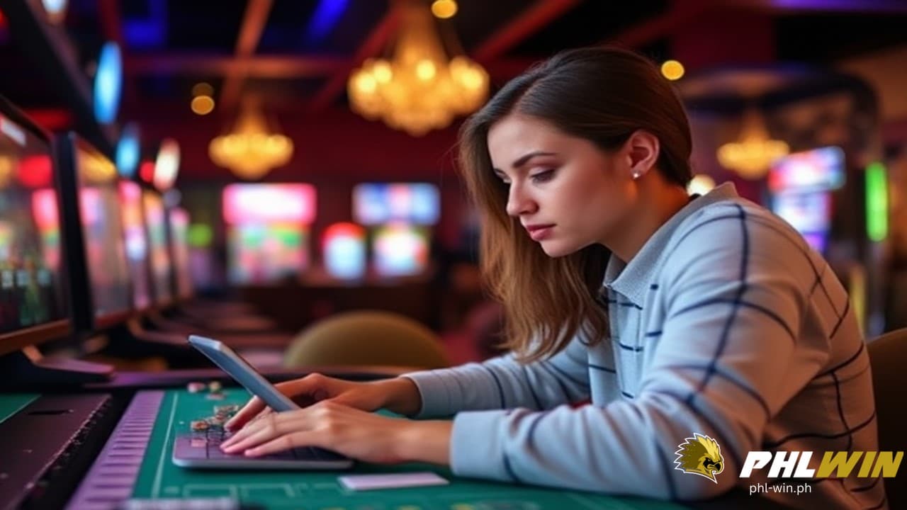 a woman gambling online using her mobile device